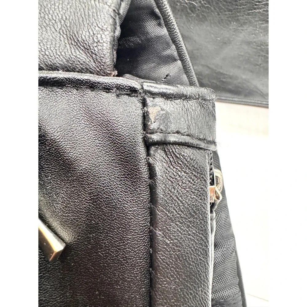 Black Leather Crossbody Sling Bag‎ Multi Pocket Utility Messenger Travel Bag